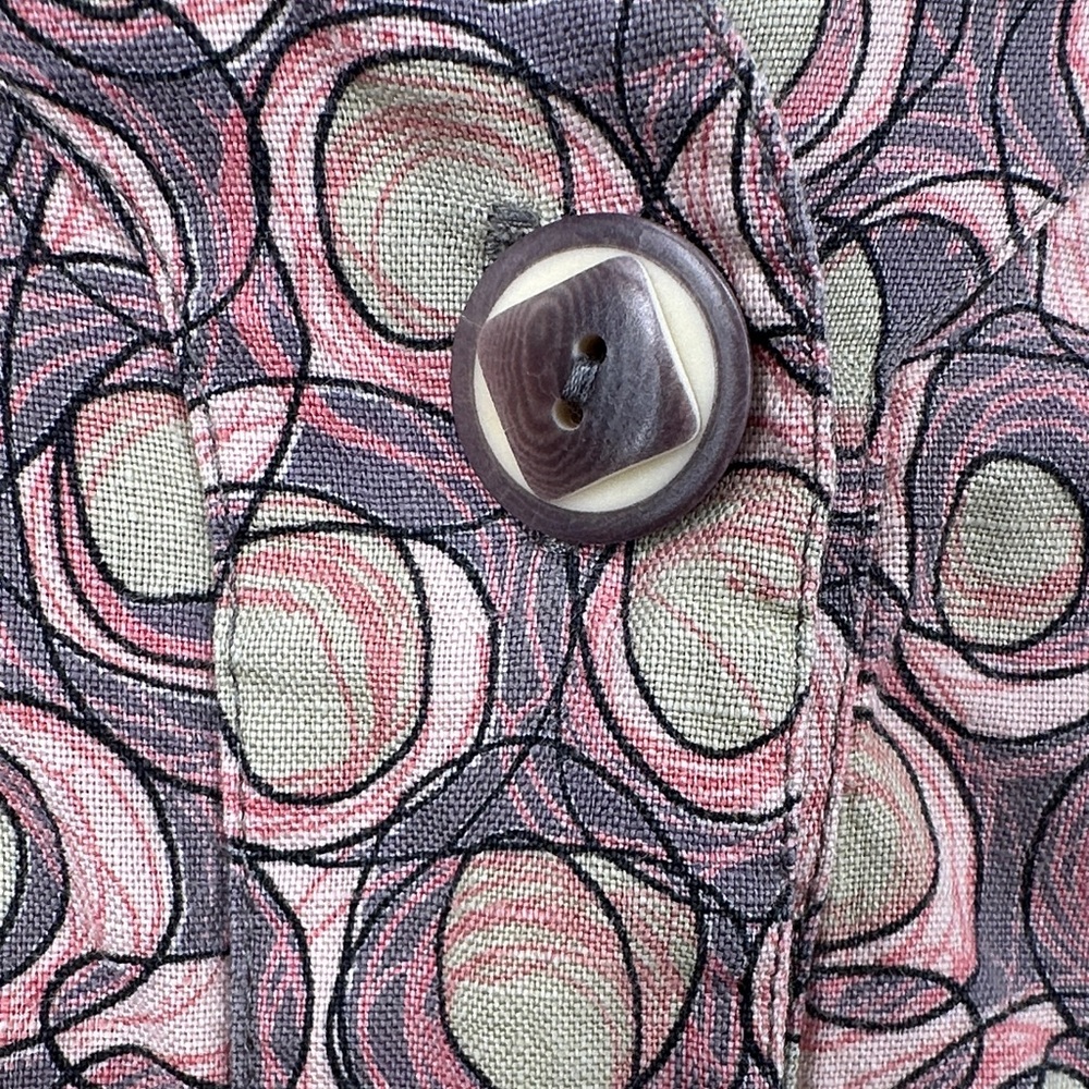 Flax Linen Multicolor Circular Pattern Blouse/Jac… - image 3